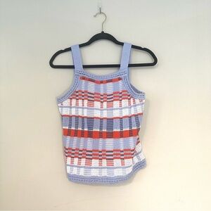 Banana Republic Blue Orange and White Plaid Apron Sweater Knit Tank Top